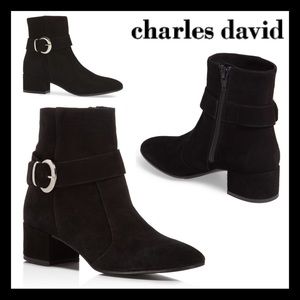CHARLES DAVID Maddie Black Buckle Strap Booties